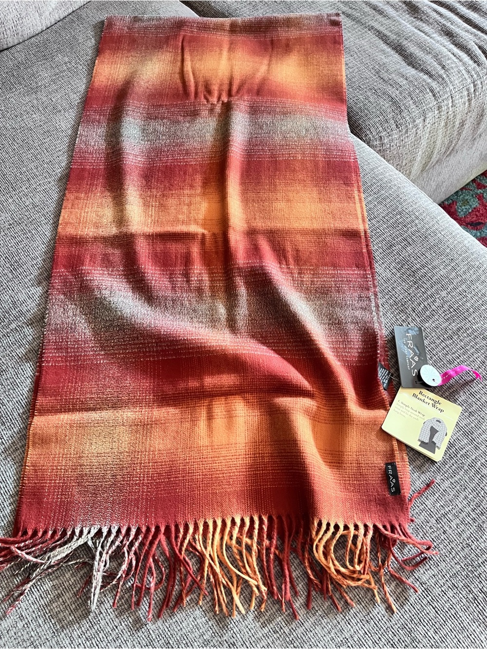 Rust-Orange Gradient Woven Throw Scarf-Wrap